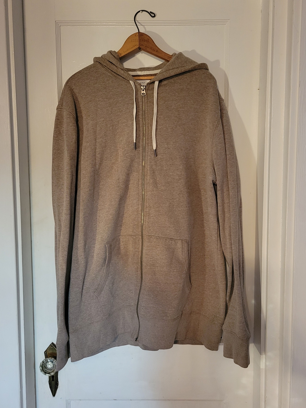 Sonoma Men's Zip-Up Hoodie in Taupe with White Drawstrings